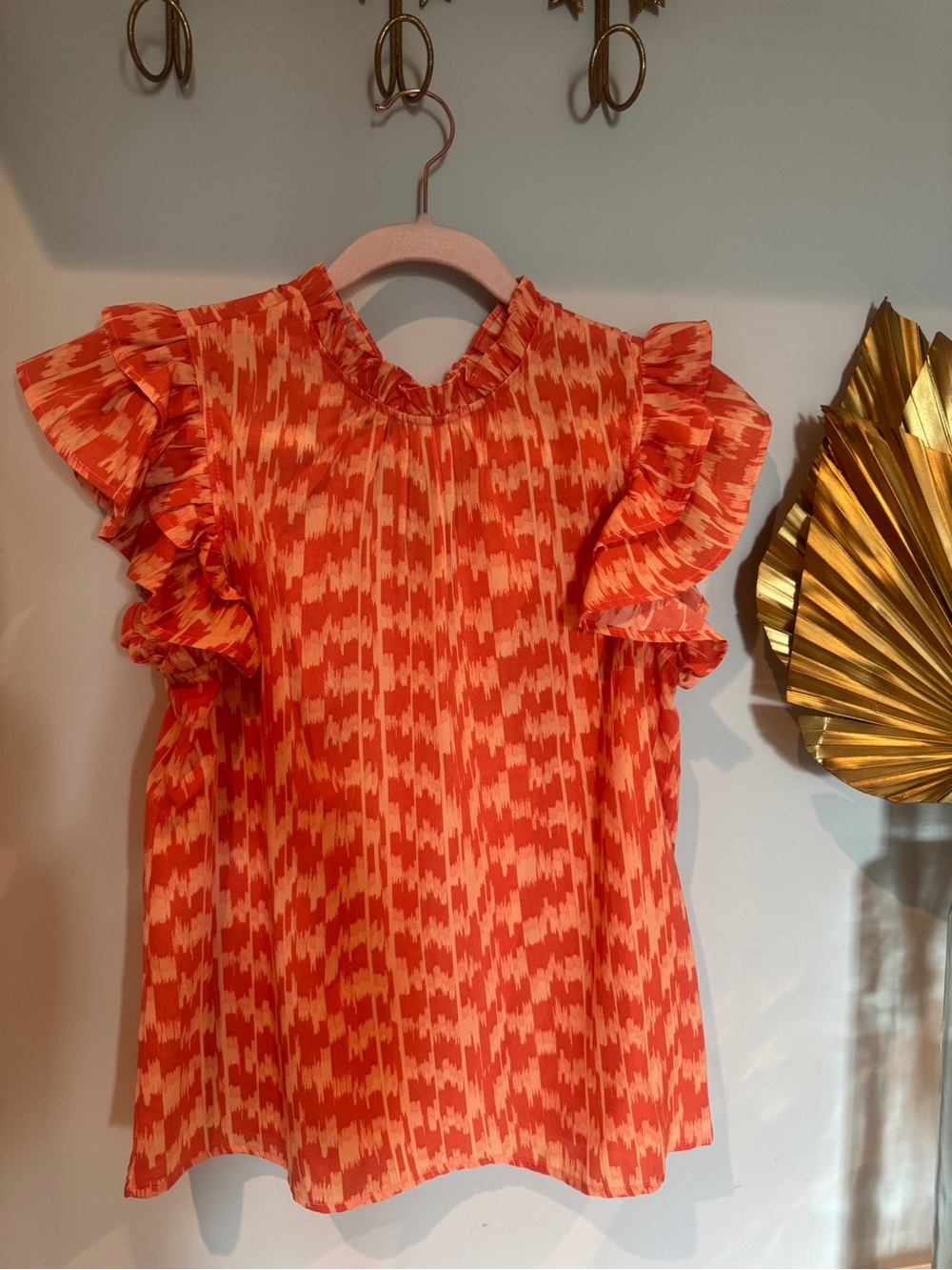 Women’s Orange Patterned Ruffle Sleeve Dress
